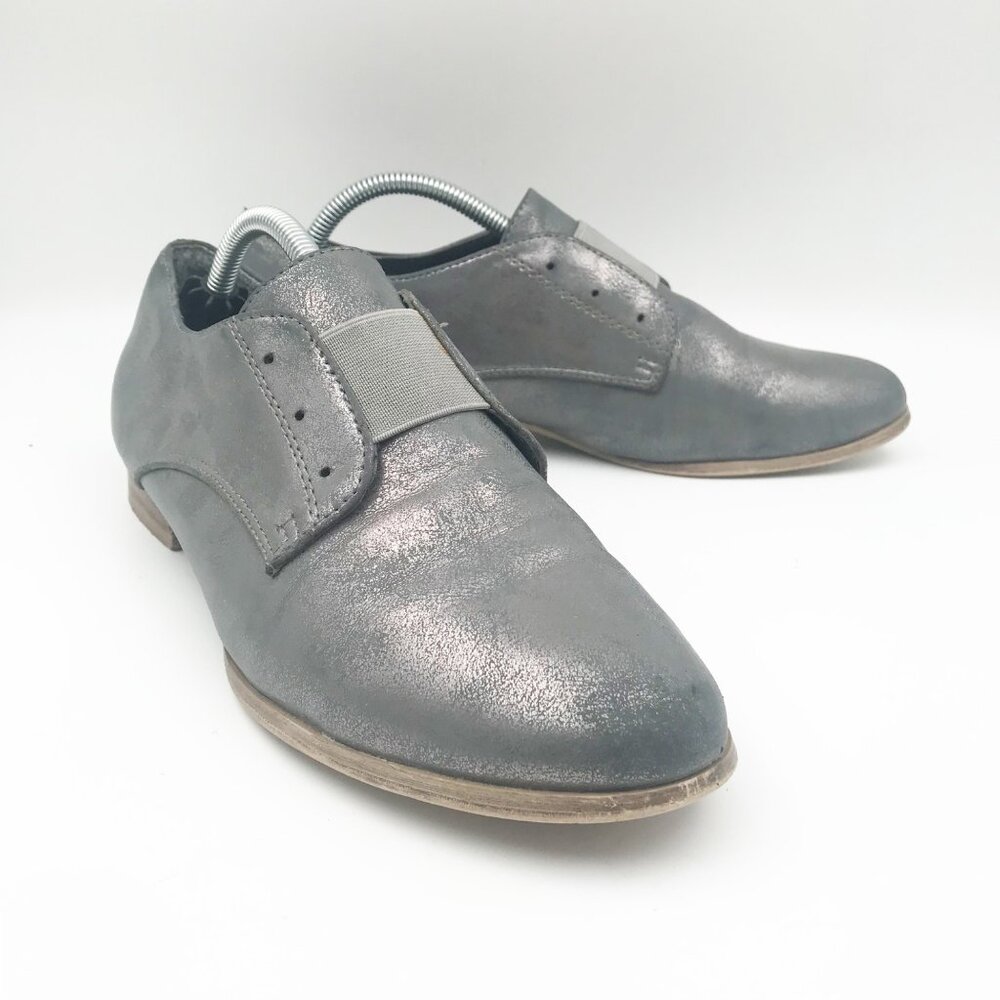 MIA Shoes Womens 8 Eleanor Slip On Laceless Oxford Loafers Gray Silver Shimmer